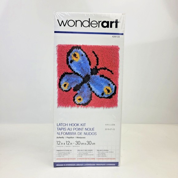 Wonder Art Blue Butterfly Latch Hook Kit 12" x 12" NEW Sealed - Picture 2 of 11